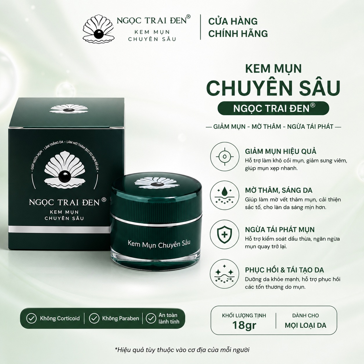 Kem Ngoc Trai Đen Trị Mụn Chuyên Sâu 18gr 1