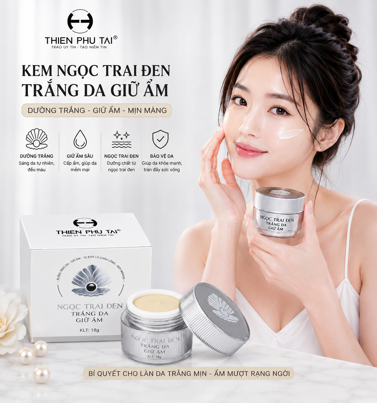 Kem Ngọc trai đen trắng da giữ ẩm 18g 2