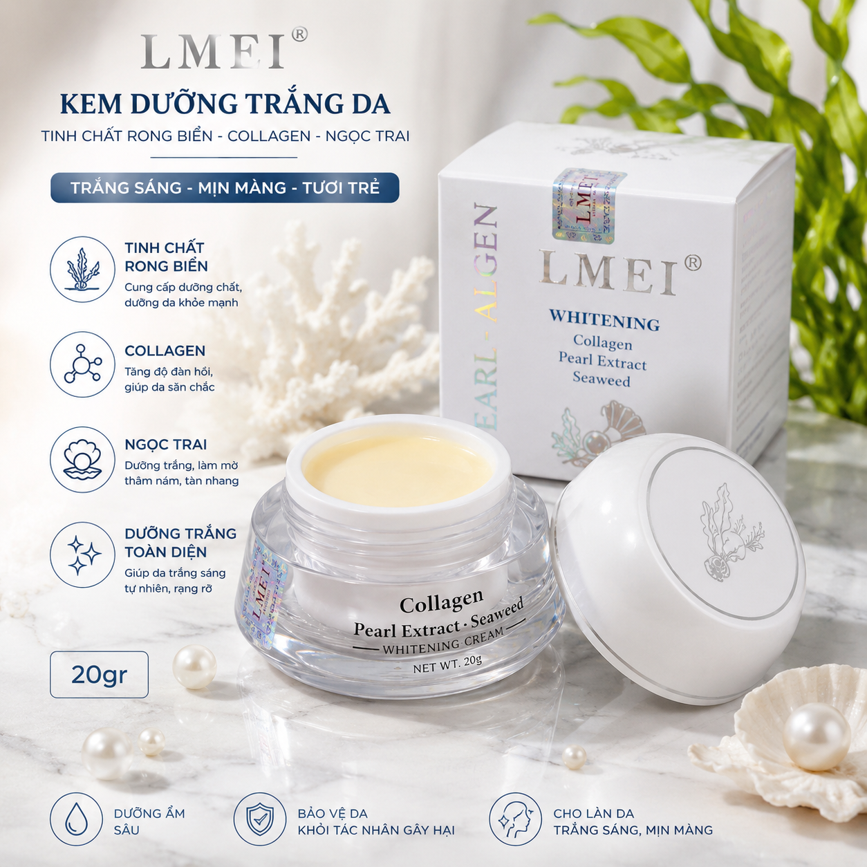 KEM DƯỠNG TRẮNG DA LMEI TINH CHẤT RONG BIỂN - COLLAGEN - NGỌC TRAI 25gr 2