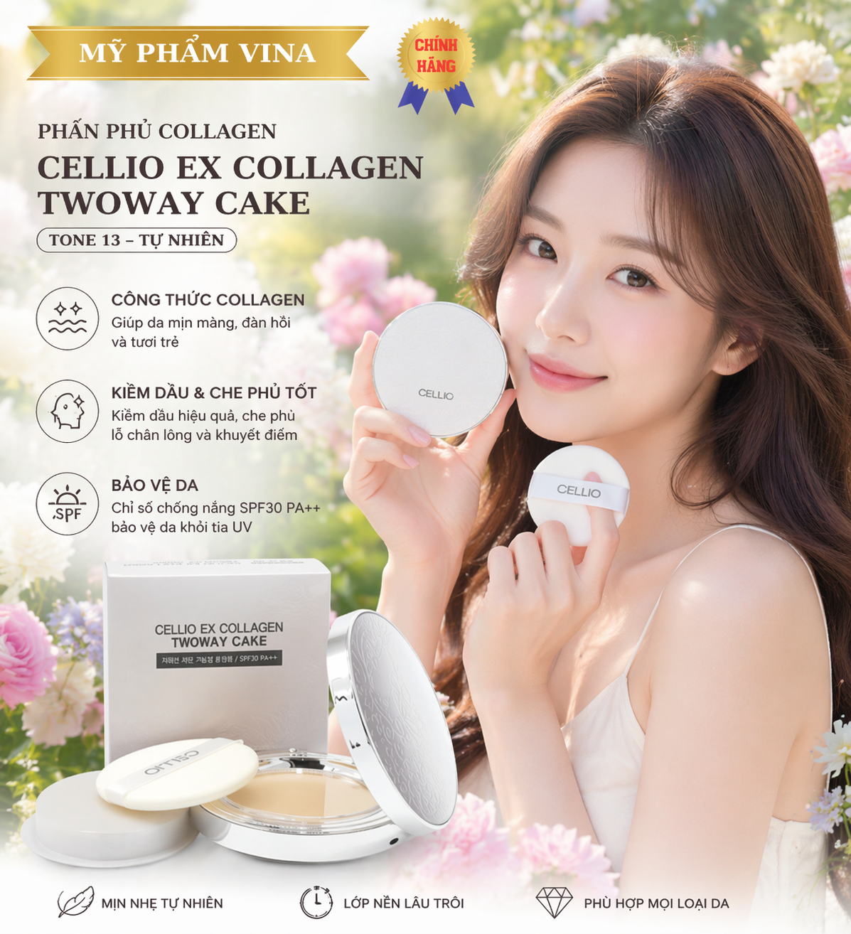 Phấn Phủ Cellio Ex Collagen Twoway Cake 13gr - Tone 13 1