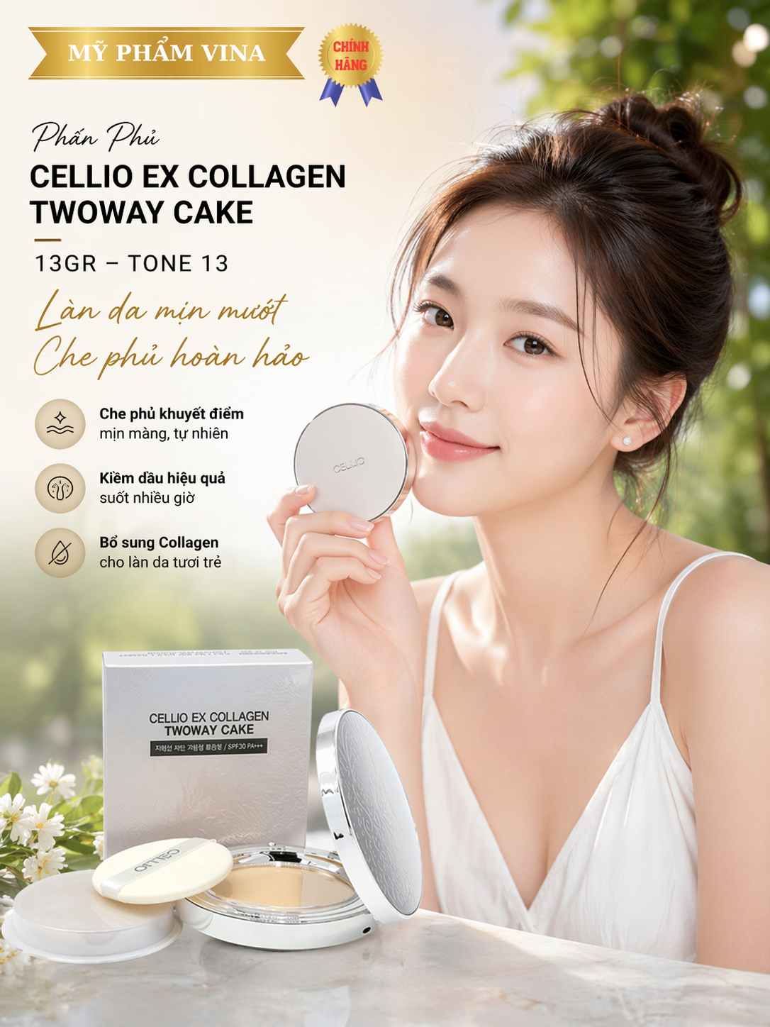Phấn Phủ Cellio Ex Collagen Twoway Cake 13gr - Tone 13 2