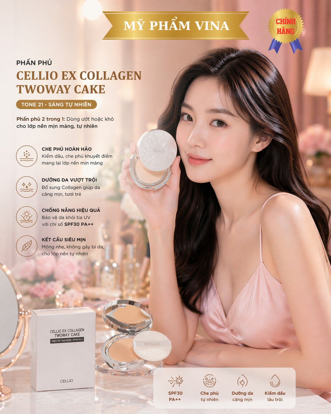 Phấn Phủ Cellio Ex Collagen Twoway Cake 13gr - tone 21 2