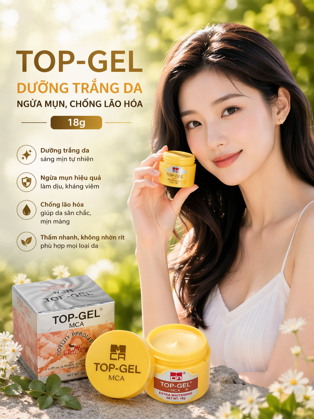 KEM TOP-GEL DƯỠNG TRẮNG DA, NGỪA MỤN, CHỐNG LÃO HÓA 18G 1