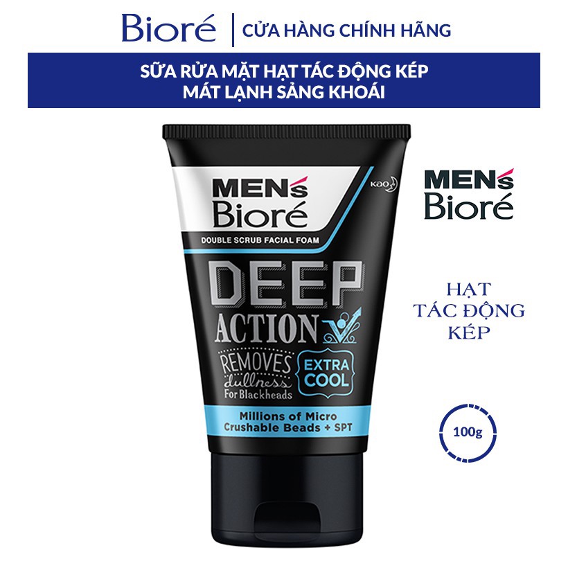 Sữa rửa mặt Biore Mens Deep Action mát lạnh sảng khoái 100g