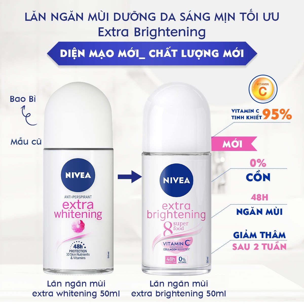 Lăn khử mùi Nivea Extra Brightening trắng mịn 50ML