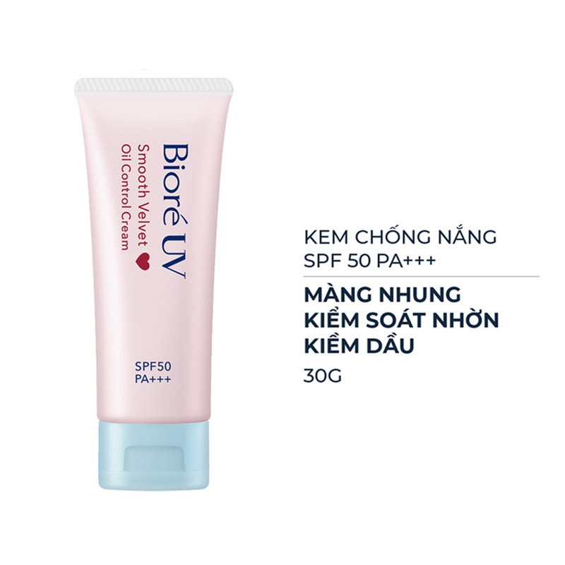 Kem Chống Nắng Bioré Smooth Velvet - Pore Oil Control Cream SPF 50 PA+++ 30ML - Kiểm Soát Bóng Nhờn 2