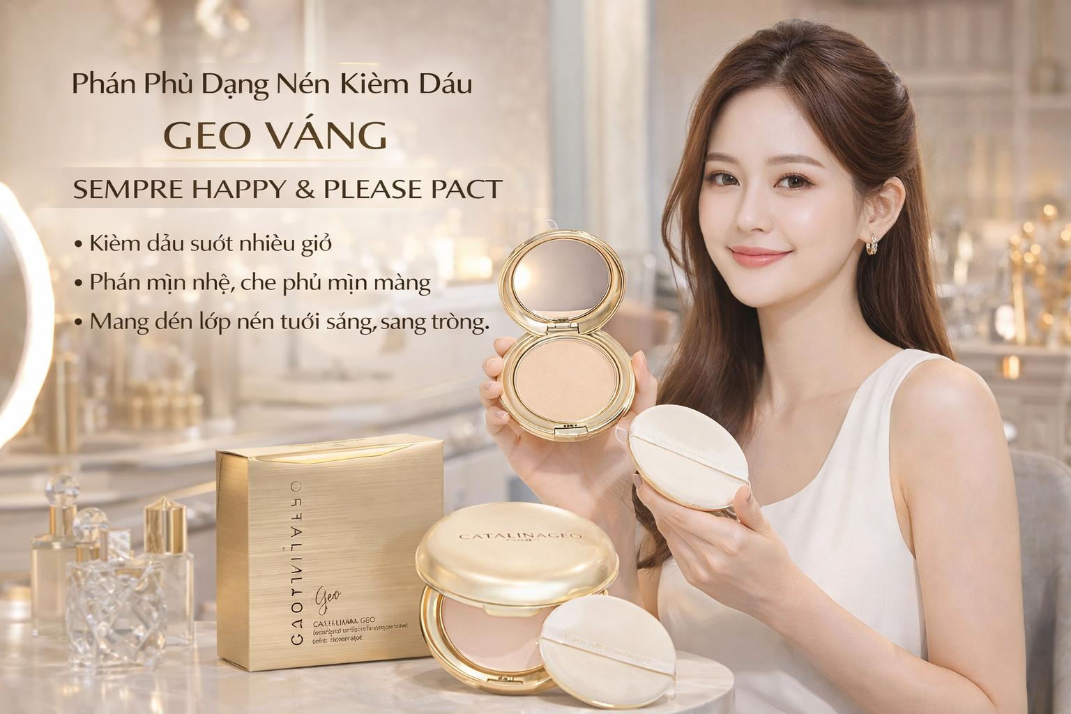 Phấn Phủ Geo Lamy Catalina Geo Pact Hộp Màu Vàng Hàn Quốc 2