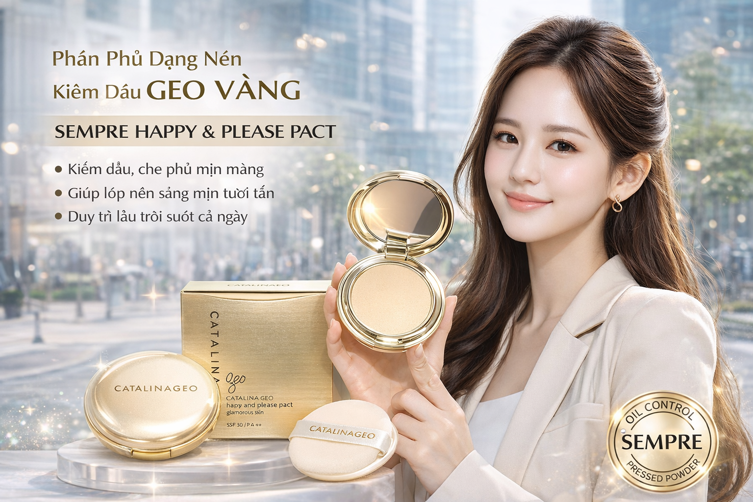 Phấn Phủ Geo Lamy Catalina Geo Pact Hộp Màu Vàng Hàn Quốc 1