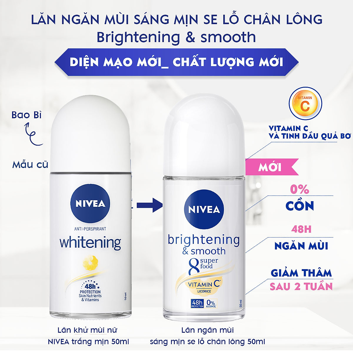 Lăn khử mùi nivea brightening & smooth - sáng mịn và se lỗ chân lông 50ml