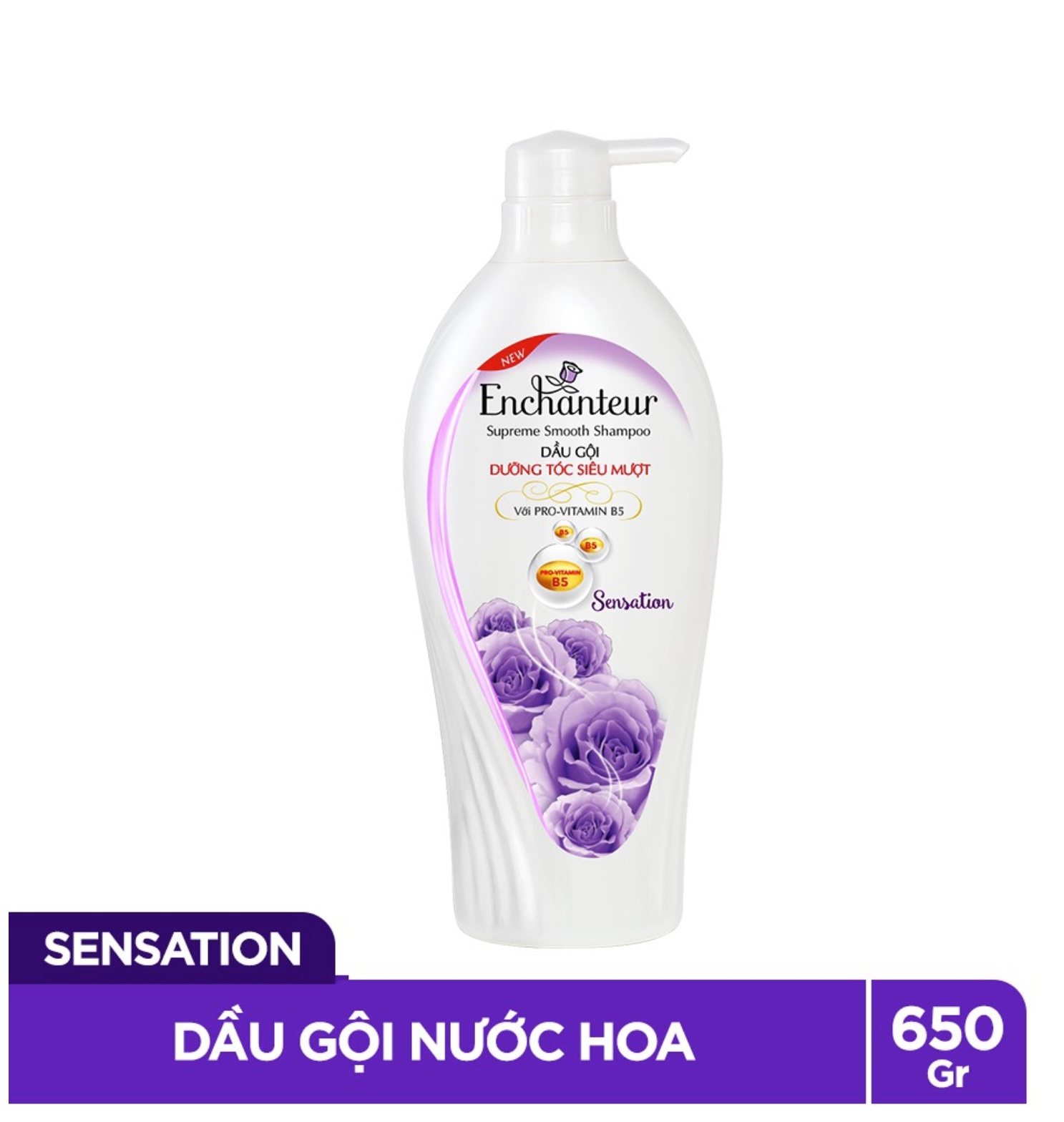 Dầu gội nước hoa Enchanteur Sensation dưỡng tóc siêu mượt 650gr (màu tím)