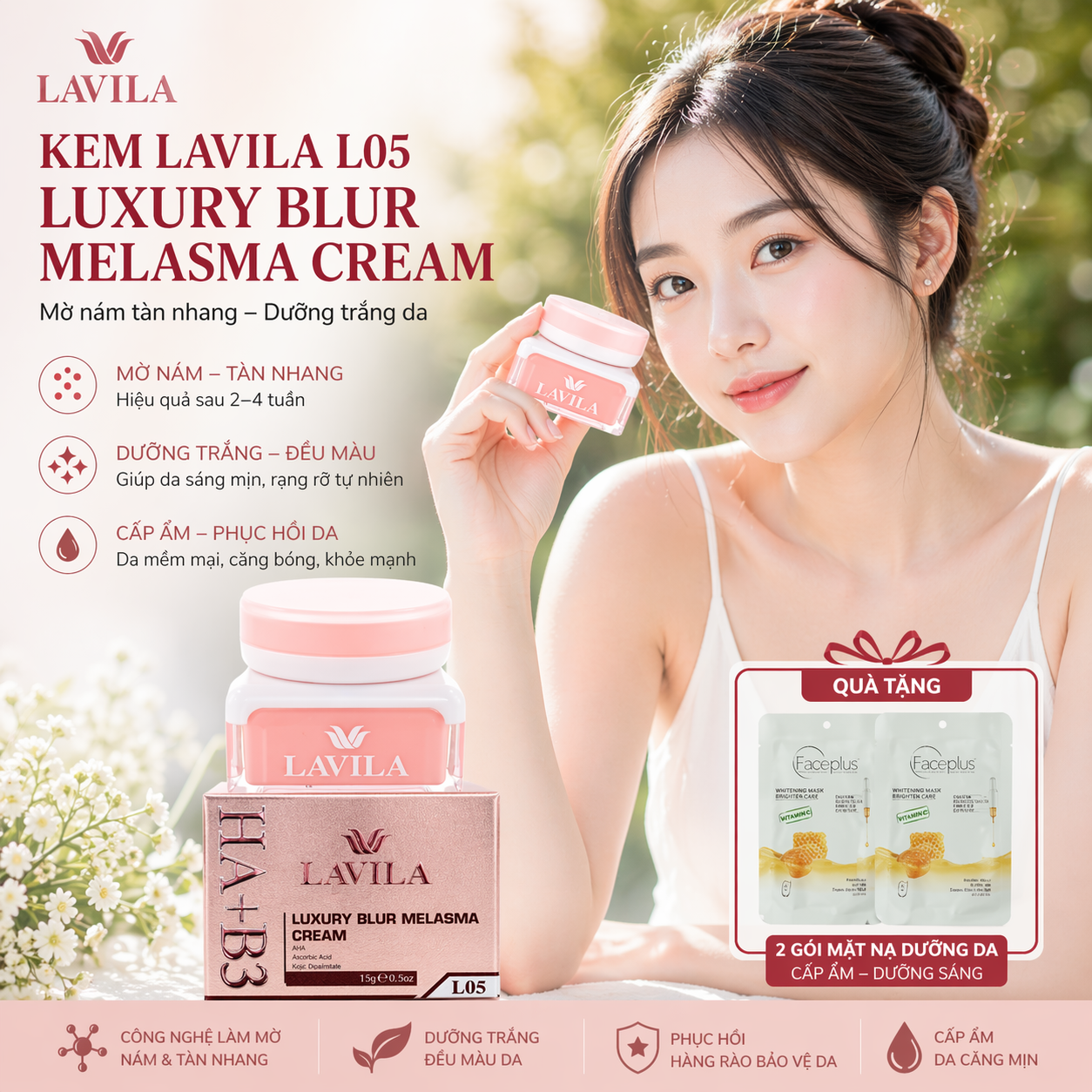 Kem Lavila L05 Mờ Nám Tàn Nhang Dưỡng Trắng Da 15gr - Luxury Blur Melasma Cream (tặng mặt nạ) 1