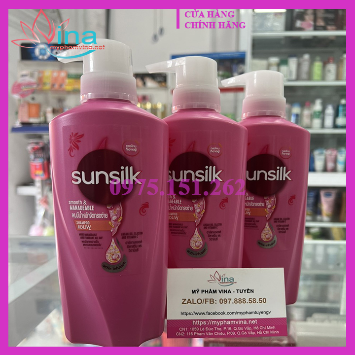 Dầu gội Sunsilk mềm mượt và phục hồi tóc hư tổn Thái Lan màu hồng 425ml