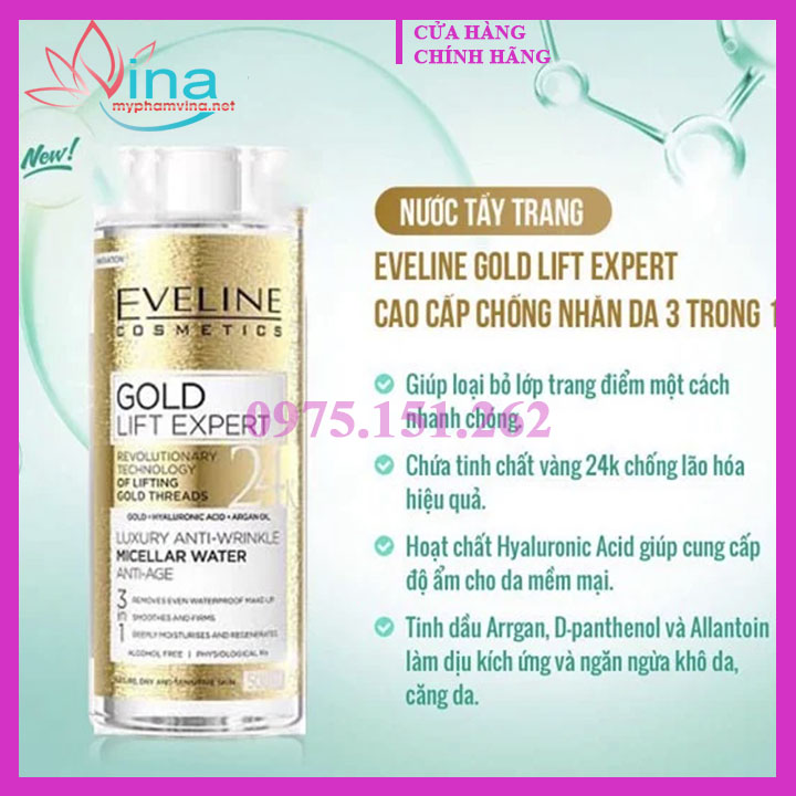 Nước tẩy trang Eveline Gold Lift Expert chống nhăn da 3 tác động 500ML 2
