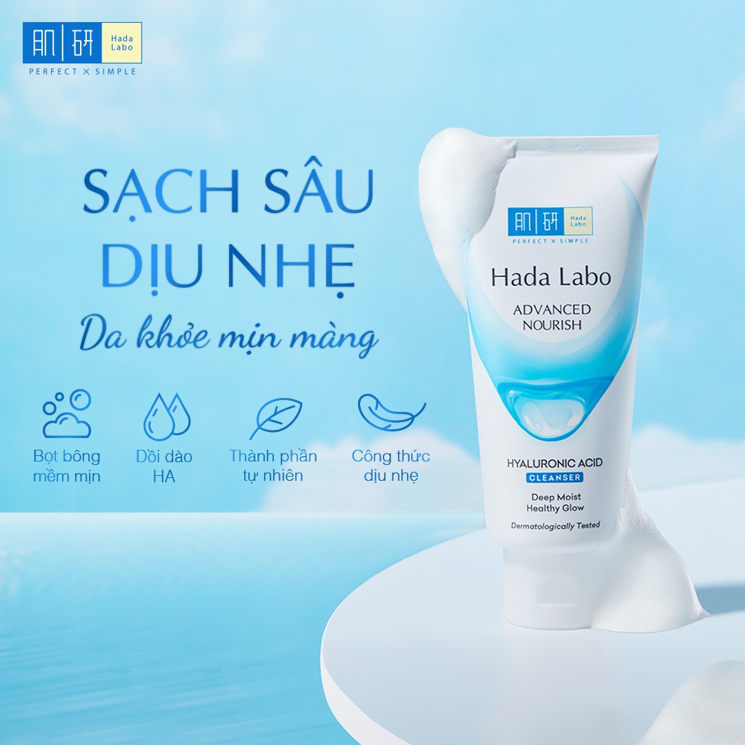 Kem Rửa Mặt Hada Labo Dưỡng Ẩm Tối Ưu Cho Mọi Loại Da Advanced Nourish Hyaluron Cleanser 80g  2