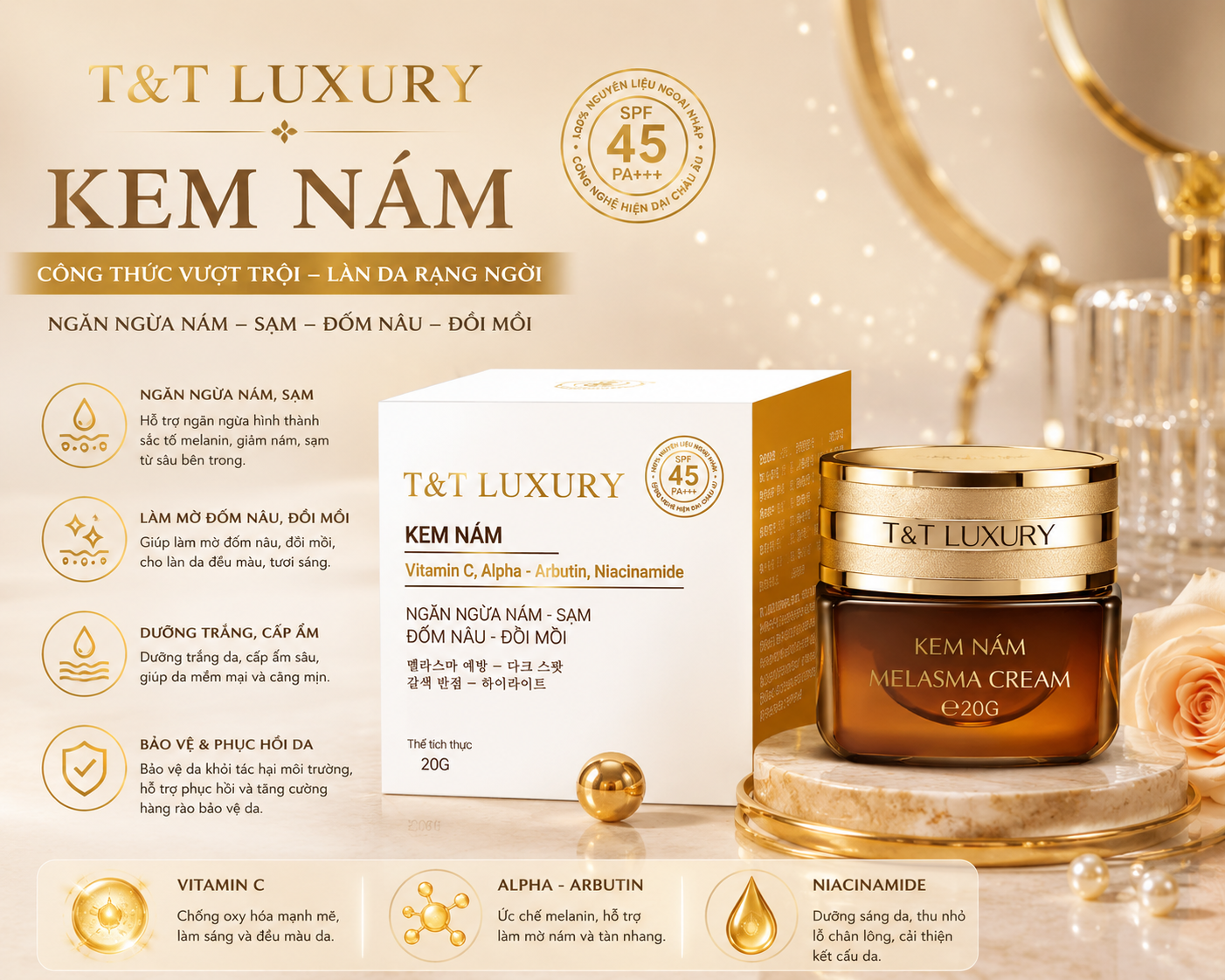 Kem T&T Luxury  sạch nám - sạm - đốm nâu - đồi mồi 20g 2