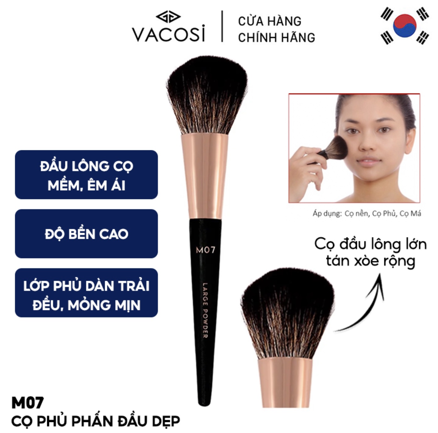 CỌ PHỦ ĐẦU DẸP TÁN XÒE VACOSI LARGE POWDER BRUSH M07