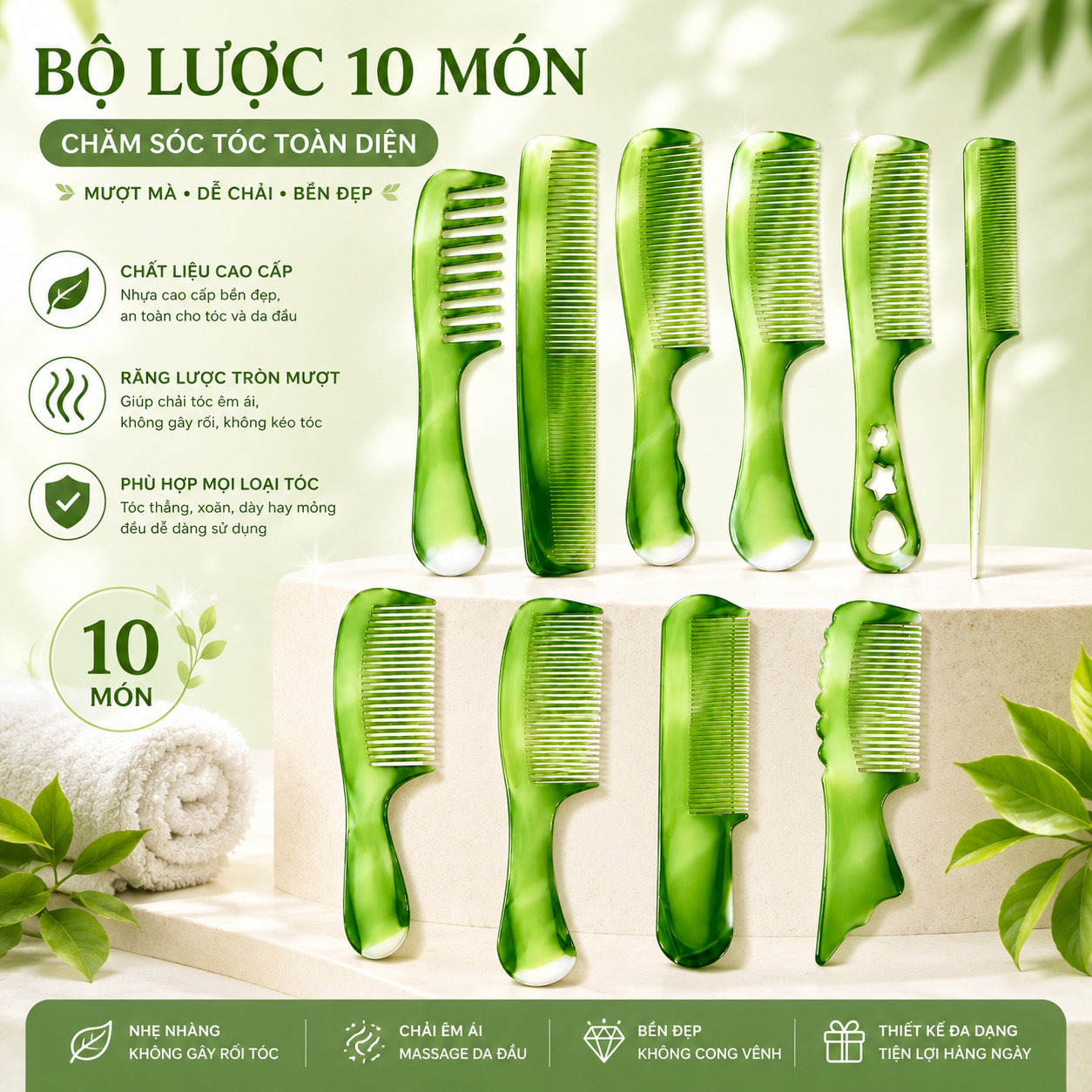 10 Cây Lược Chải Tóc Răng Thưa – Chất Liệu Nhựa PP Cao Cấp, Giúp Gỡ Rối và Tạo Kiểu 2