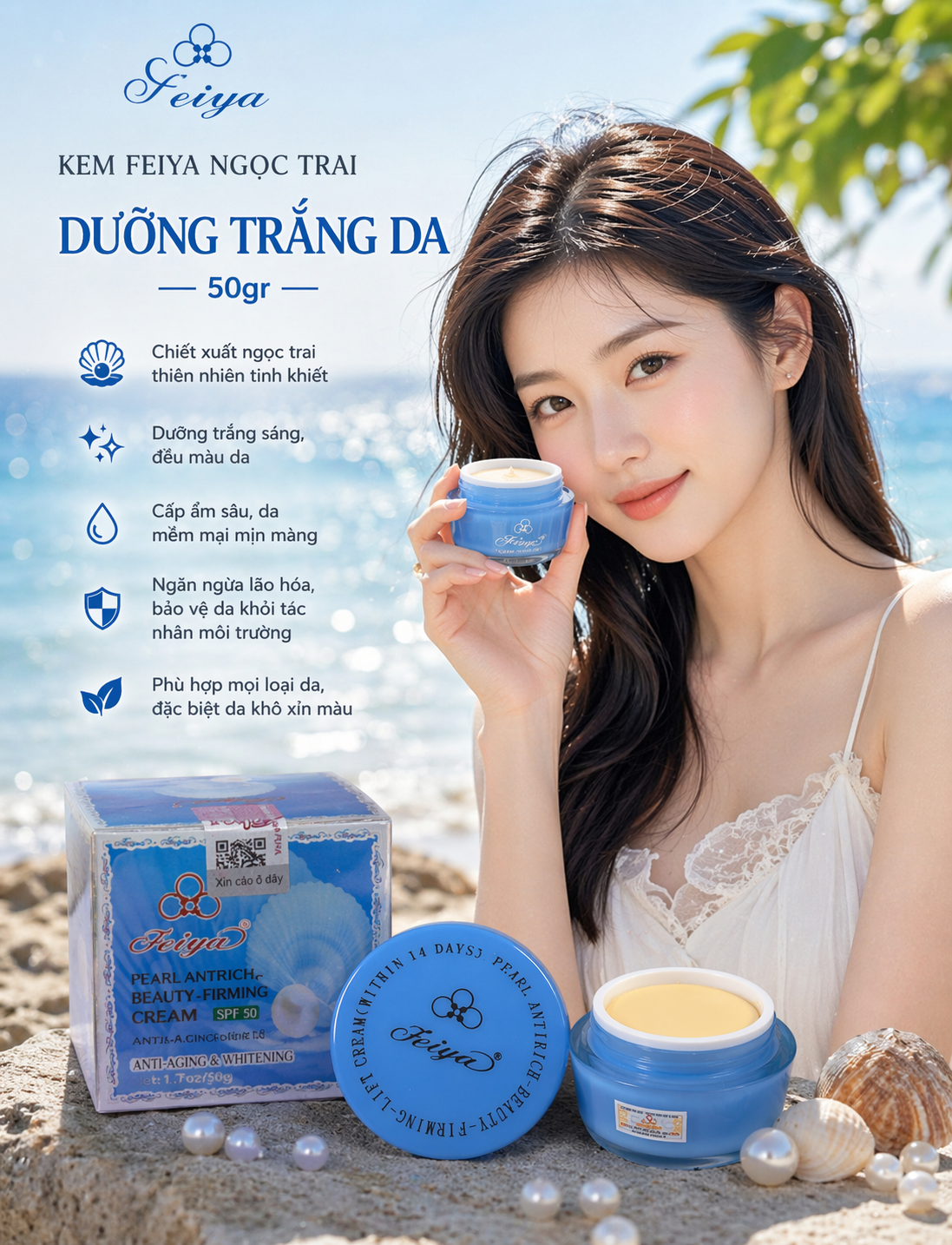 KEM DƯỠNG TRẮNG FEIYA PEARL ANTIRICH - BEAUTY - FIRMING - LIFT CREAM - 50G 2