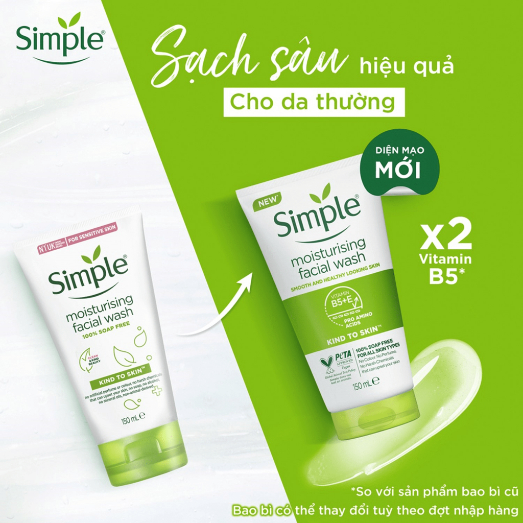 Sữa rửa mặt làm sạch sâu Simple Kind To Skin Moisturising Facial Wash 150ml 1