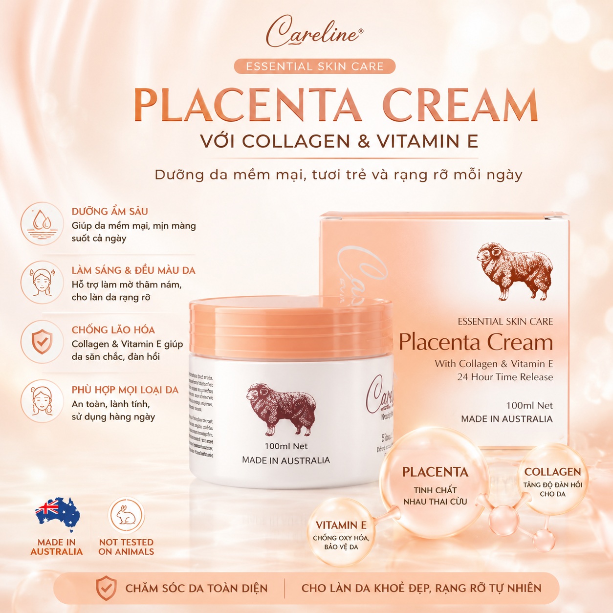 Kem cừu Carelin Careline Placenta Cream with Collagen & vitamin E 100ml 1