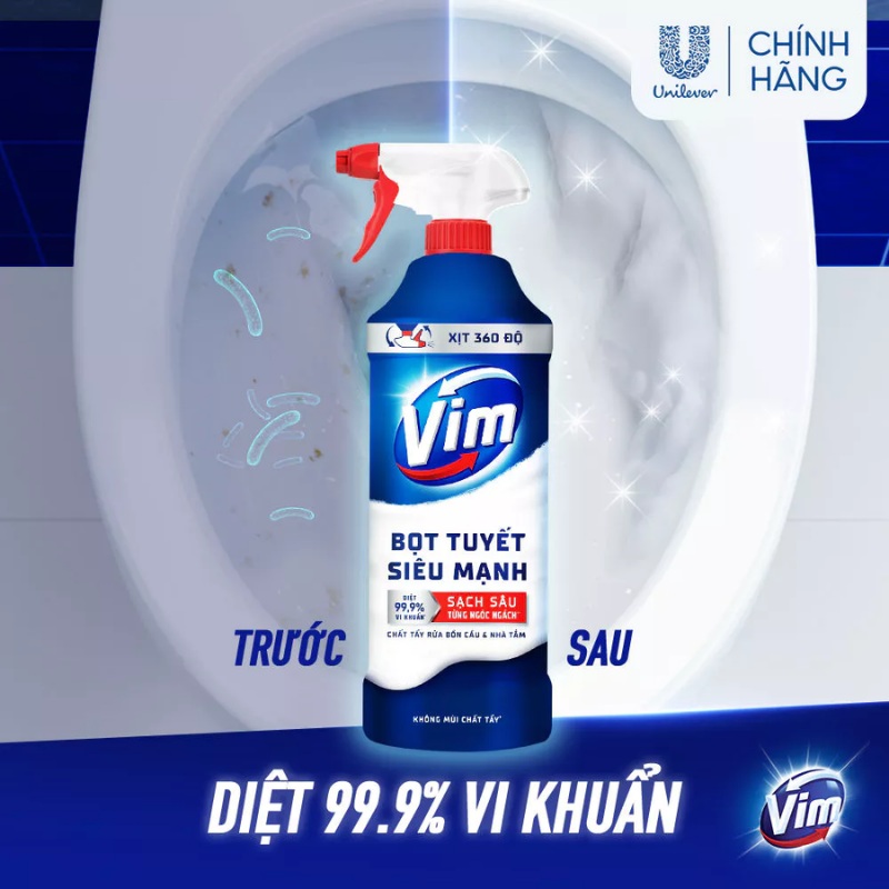 Xịt bọt tuyết siêu mạnh VIM tẩy bồn cầu và nhà tắm chai 500ml 2