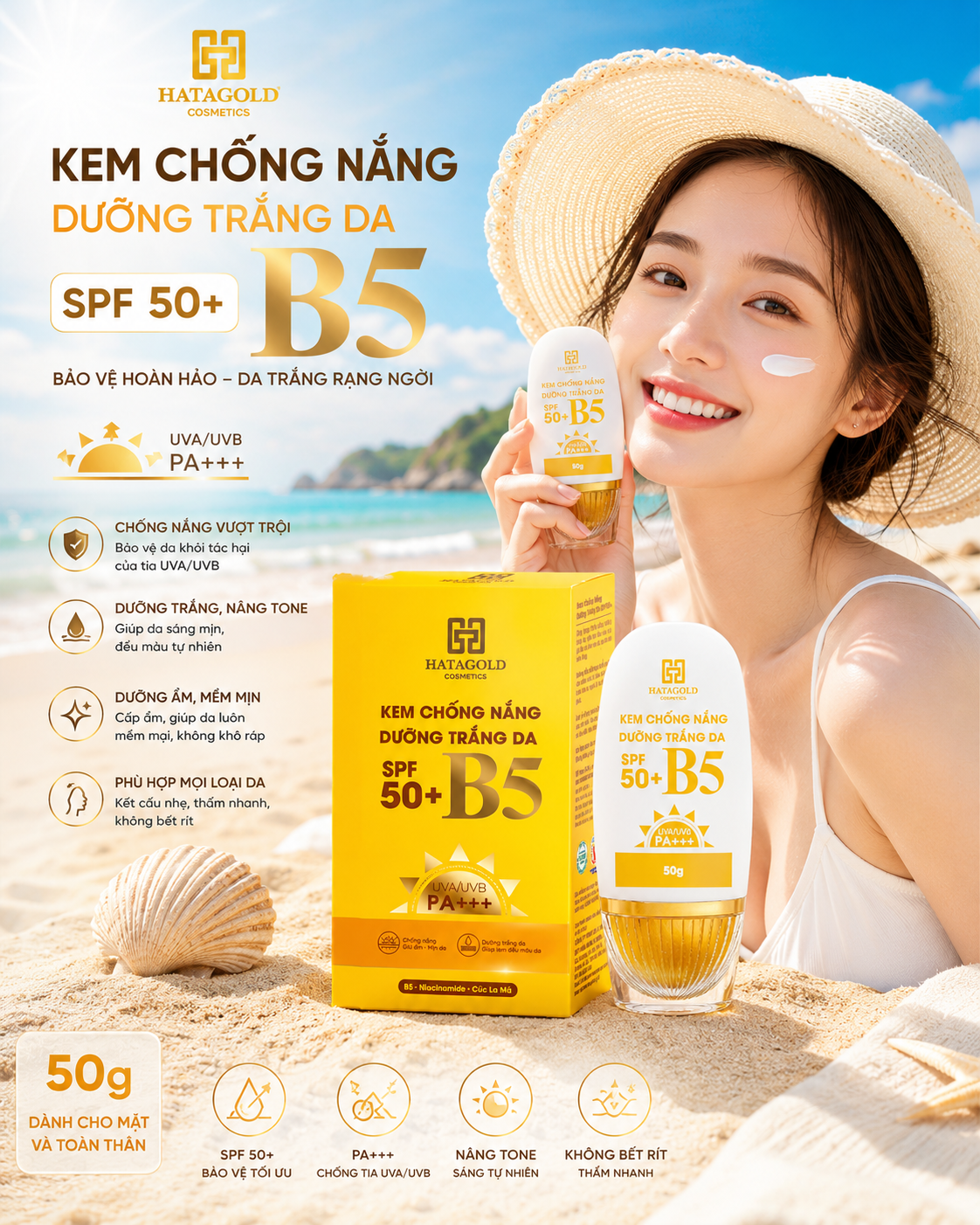Kem Chống Nắng Hatagold Chiết Xuất Từ Cúc La Mã SPF50+ - Perfect Protection Whitening Sun Cream SPF 50+ PA++++ - 50gr 2
