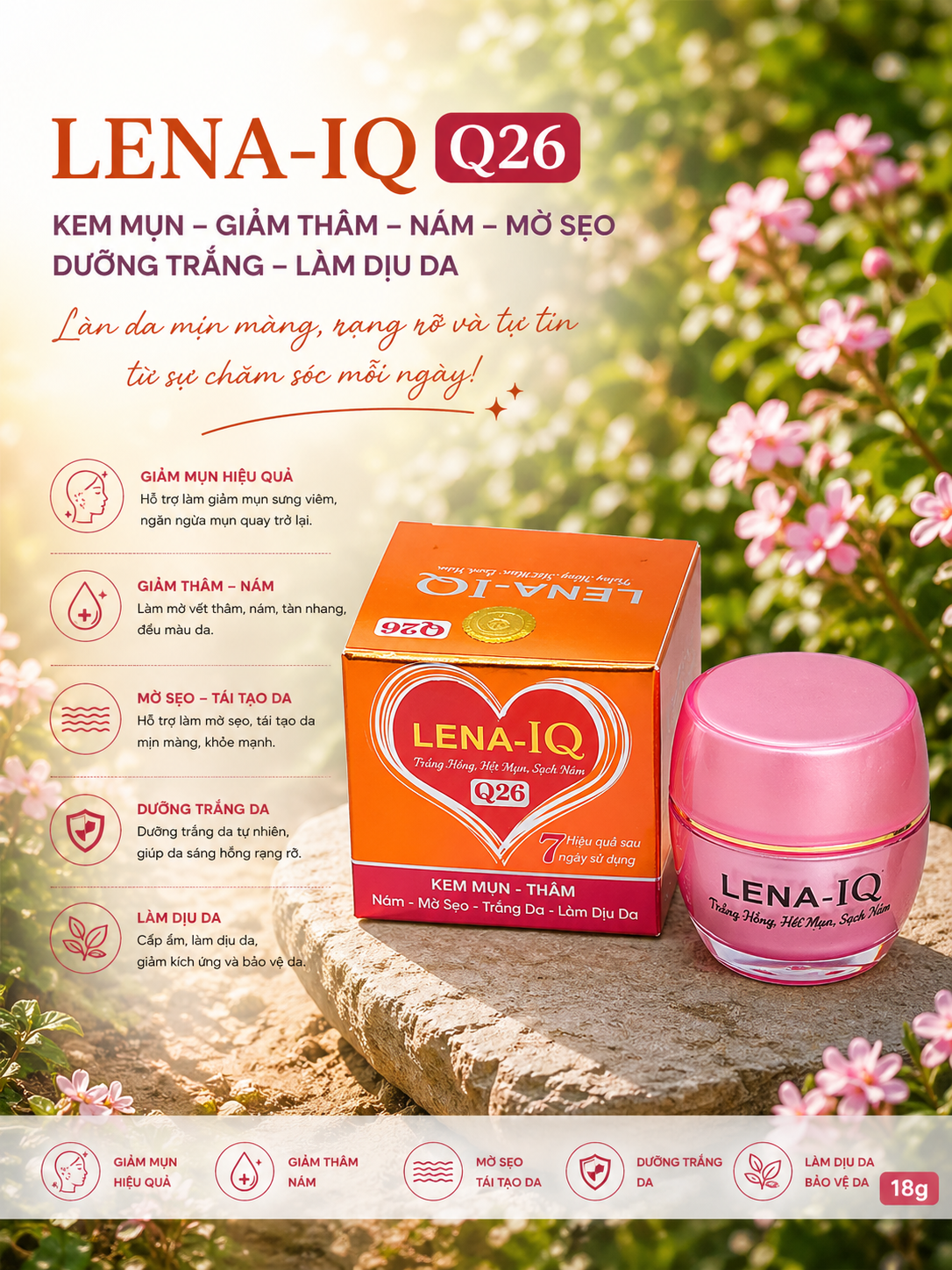 Kem Mụn LENA IQ Q26 - Giảm Thâm, Nám, Mờ Sẹo, Dưỡng Trắng, Làm Dịu Da 18g 1