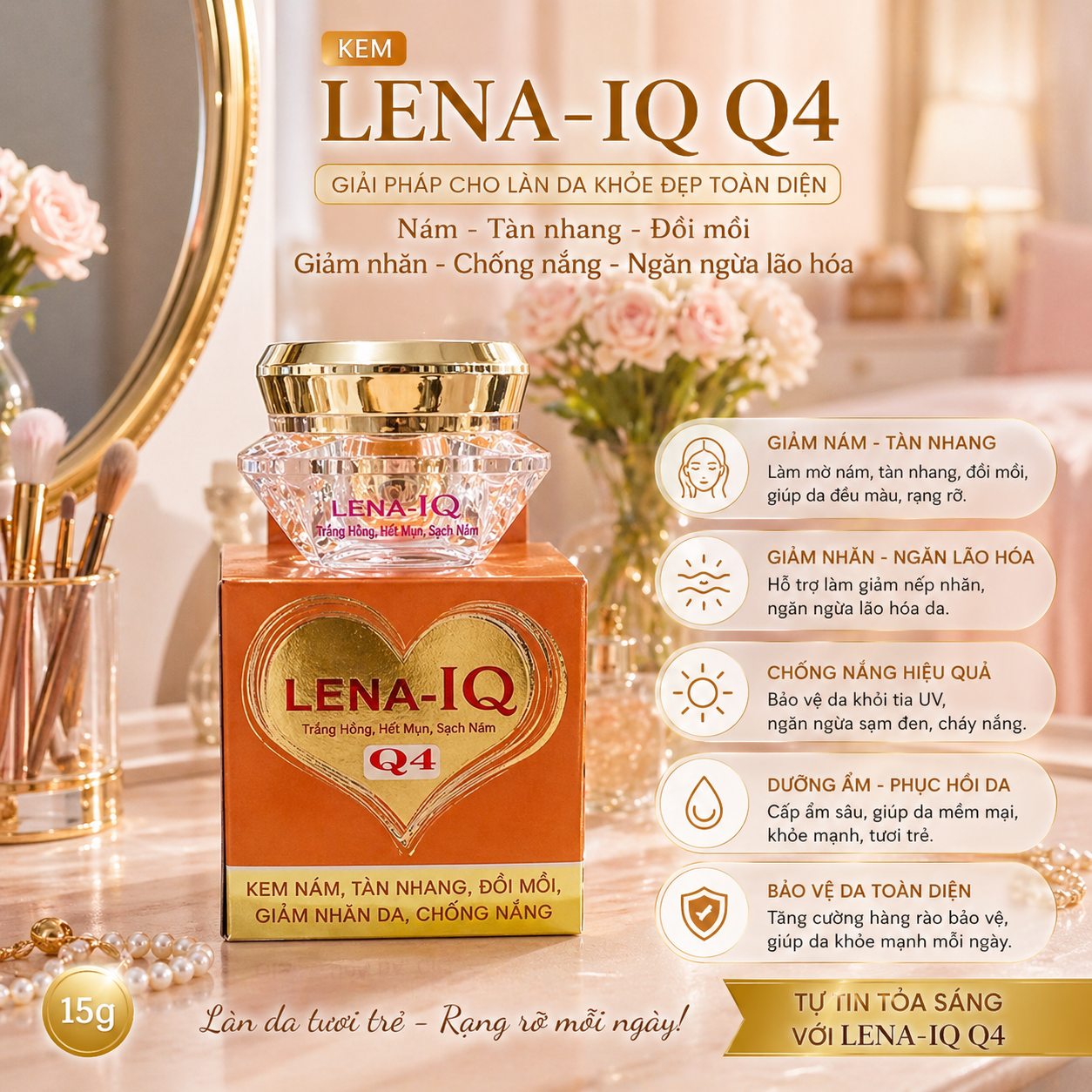 Kem LENA-IQ Q4 nám - Tàn nhang - Đồi mồi - Giảm nhăn - Chống nắng - Ngăn ngừa lão hóa da (20g) 2