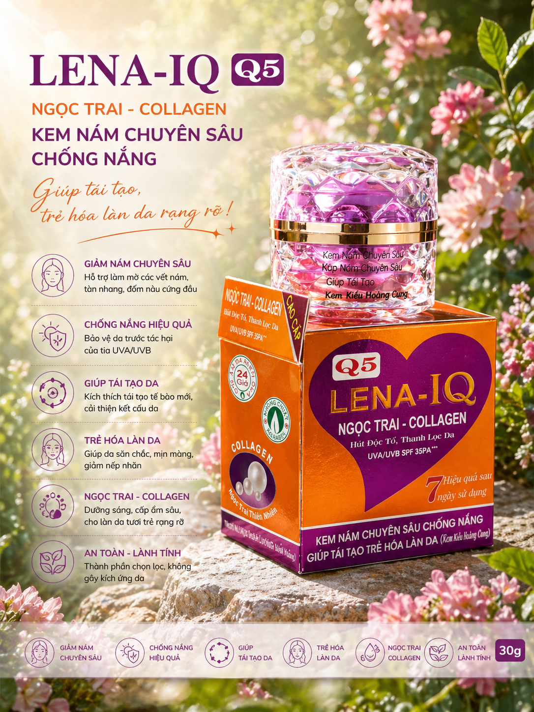 Kem LENA-IQ Q5 nám chuyên sâu - Chống nắng - Giúp tái tạo - Trẻ hóa làn da (30g) 1