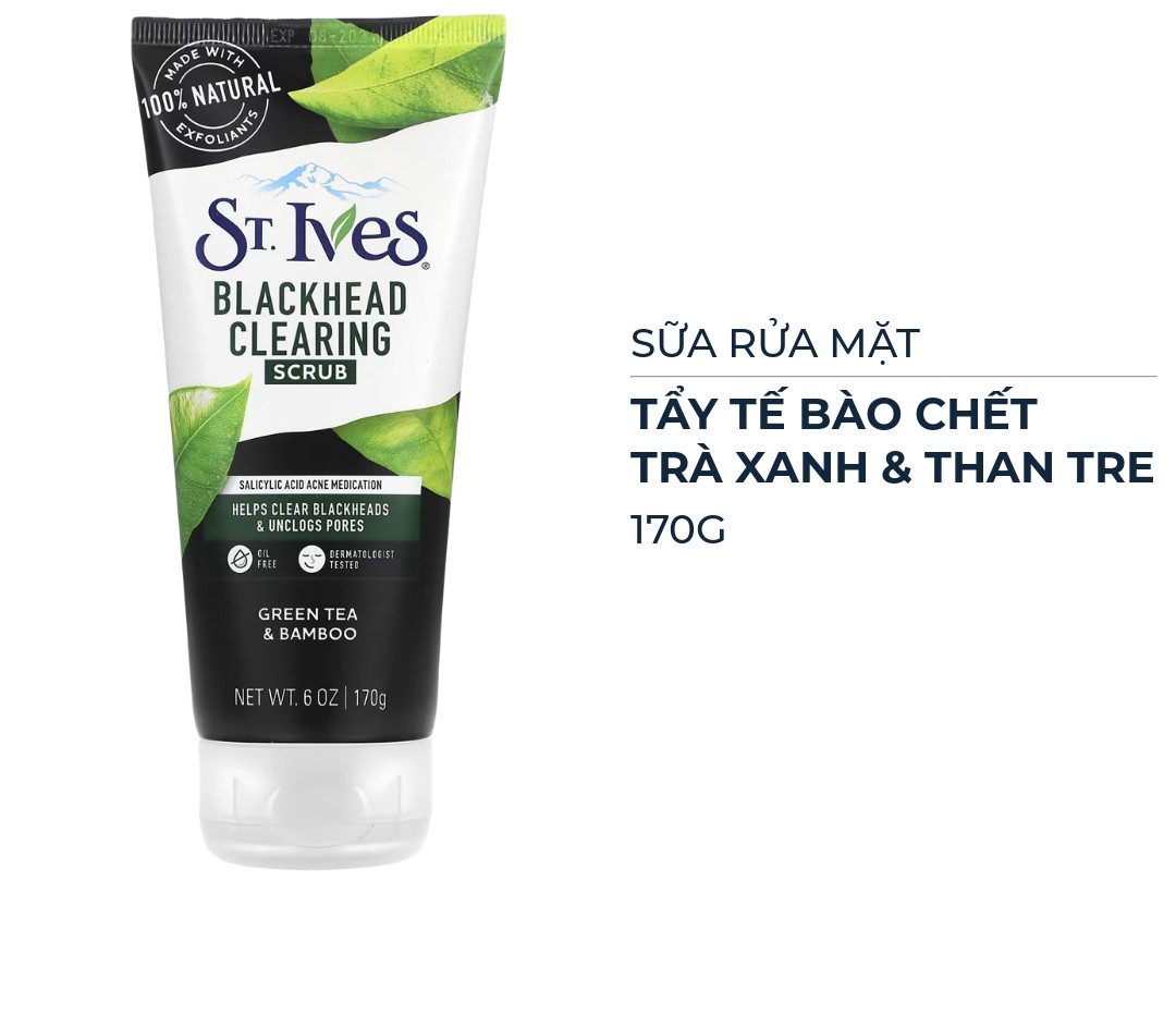 Sữa Rửa Mặt Trà Xanh St.ives Blackhead Clearing Green Tea Scrub 170ml 2