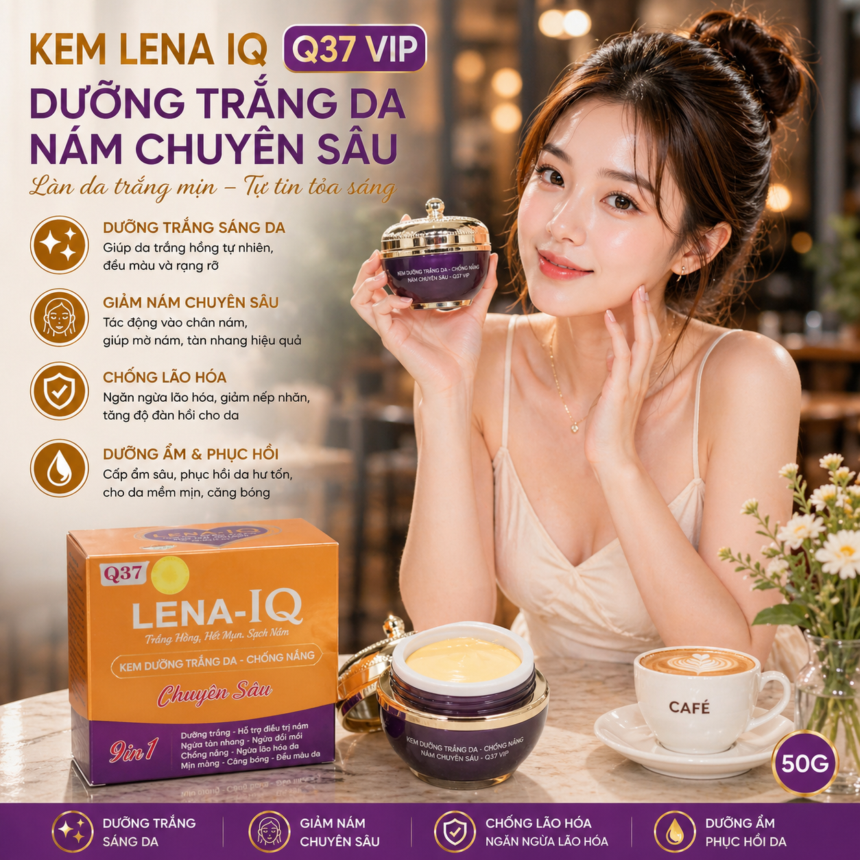 Kem LENA IQ Q37 Vip dưỡng trắng da nám chuyên sâu (50g) 2