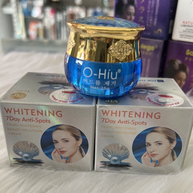 Kem mờ nám dưỡng trắng da ngọc trai O-Híu Whitening 7Day Anti Spost 25GR (XANH)