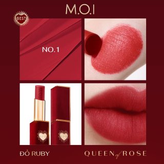 Son Thỏi Cao Cấp Queen Of Rose #1 Đỏ ruby (tặng hủ tẩy tbc cám gạo) - M.O.I COOSMETIC HỒ NGỌC HÀ	