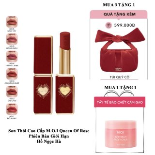 Son Thỏi Cao Cấp Queen Of Rose #1 Đỏ ruby (tặng hủ tẩy tbc cám gạo) - M.O.I COOSMETIC HỒ NGỌC HÀ	