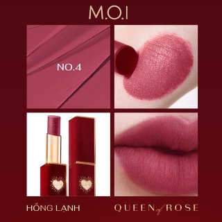 Son Thỏi Cao Cấp Queen Of Rose #4. Hồng lạnh (tặng hủ tẩy tbc cám gạo) - M.O.I COOSMETIC HỒ NGỌC HÀ	