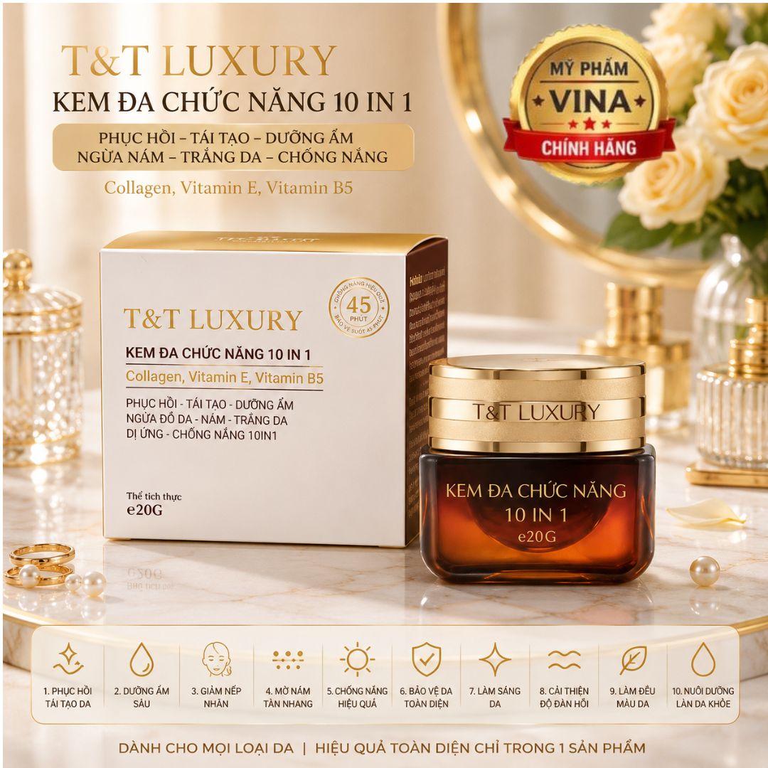 Kem T&T LUXURY đa chức năng 10 IN1 phục hồi - tái tạo - dưỡng ẩm - nám - trắng da - chống nắng SPF 45 PA++  20gr 1