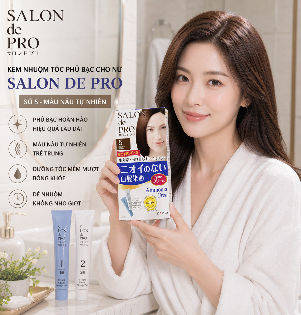 Kem Nhuộm Tóc Phủ Bạc Cho Nữ Salon De Pro Số 5 Màu Nâu Tự Nhiên 80gr 2