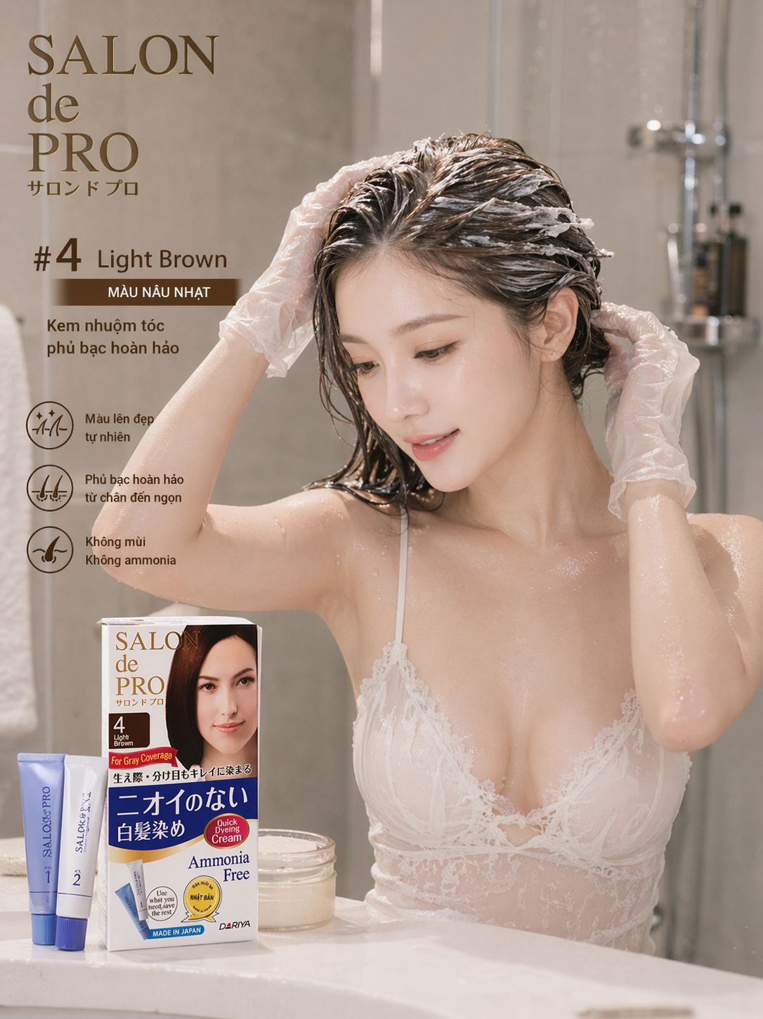 	Kem Nhuộm Tóc Phủ Bạc Cho Nữ Salon De Pro - #4 (Light Brown): Nâu nhạt 1