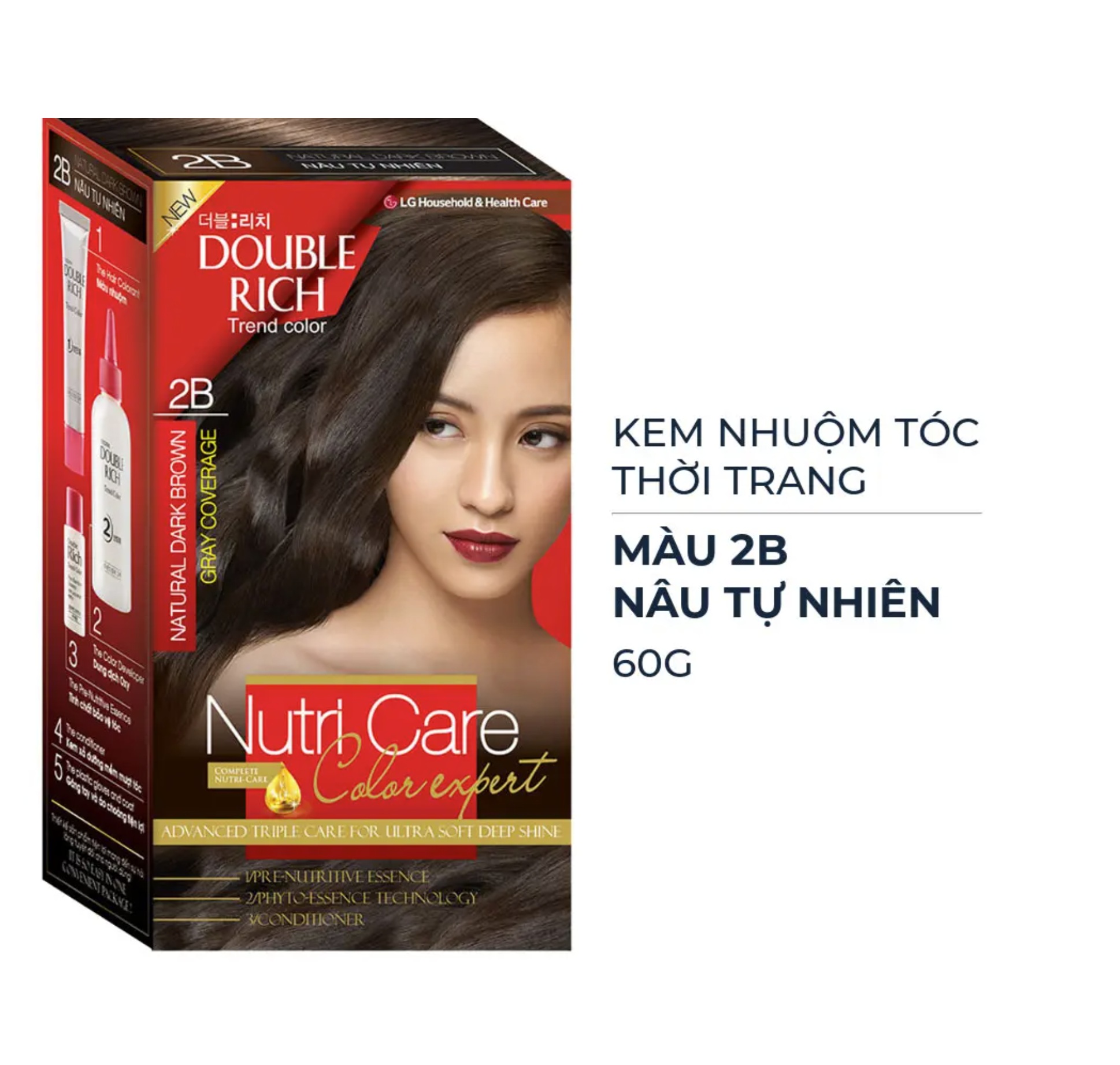 Thuốc nhuộm tóc Double Rich 2B #Natural Dark Brown: Nâu tự nhiên 1