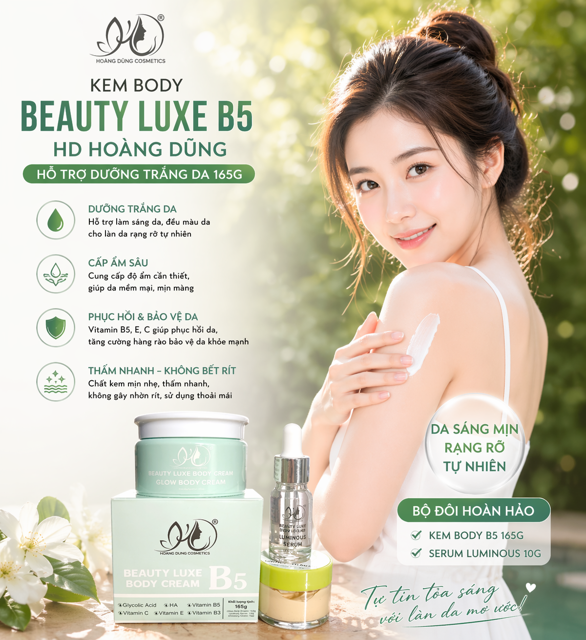 (Xanh) KEM BODY BEAUTY LUXE B5 HD HOÀNG DŨNG HỖ TRỢ DƯỠNG TRẮNG DA 165G 2