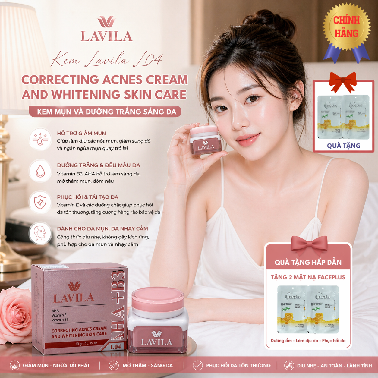 Kem Lavila L04 Correcting Acnes Cream And Whitening Skin Care - Dưỡng Trắng Da Sạch Mụn 10GR (tặng mặt nạ) 1