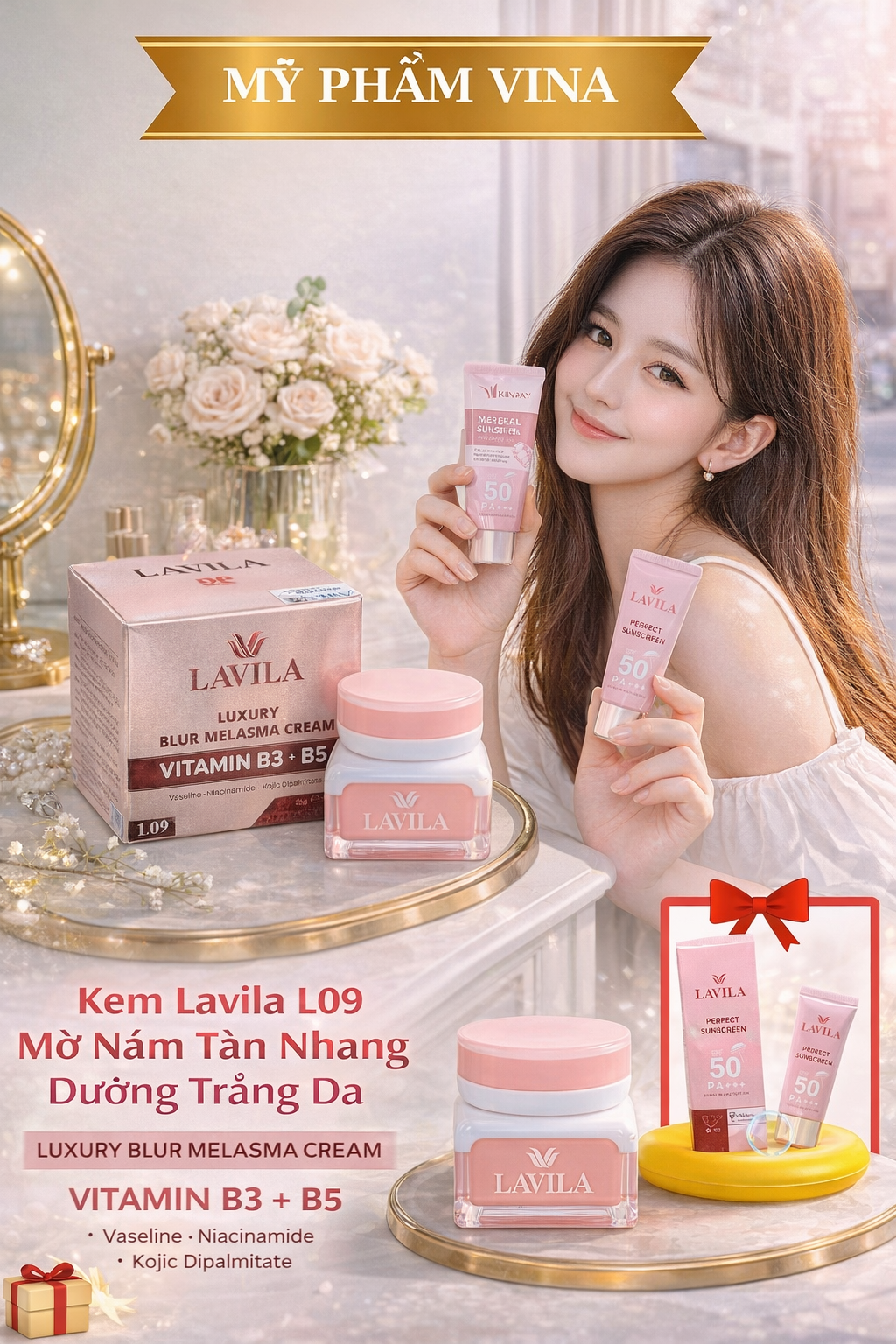 Kem Lavila L09 Mờ NámTàn Nhang Dưỡng Trắng Da 20g - Luxury Blur Melasma Cream + tặng kem chống nắng 1