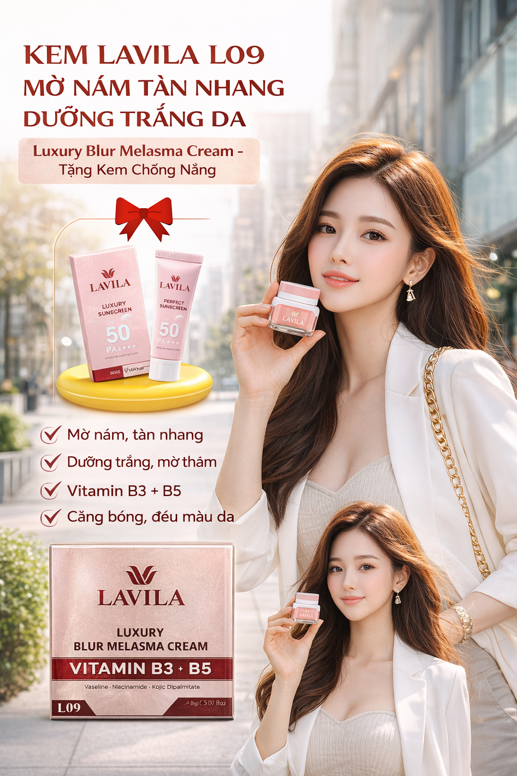 Kem Lavila L09 Mờ NámTàn Nhang Dưỡng Trắng Da 20g - Luxury Blur Melasma Cream + tặng kem chống nắng 2