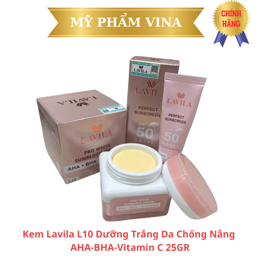 Kem Lavila L10 Dưỡng Trắng Da Chống Nắng AHA-BHA-Vitamin C 25GR - Tặng kem chống nắng 20ml 2
