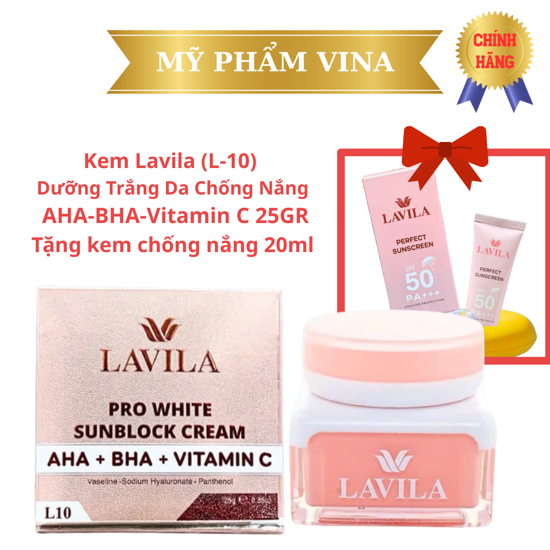 Kem Lavila L10 Dưỡng Trắng Da Chống Nắng AHA-BHA-Vitamin C 25GR - Tặng kem chống nắng 20ml 1