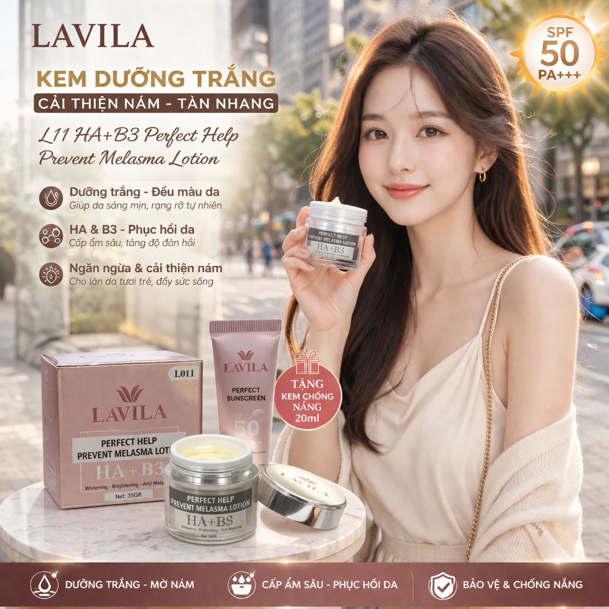 Kem Lavila L11 HA+B3 Perfect Help Prevent Melasma - Kem Dưỡng Trắng Cải Thiện Nám 35GR (tặng kem chống nắng 20ml) 2