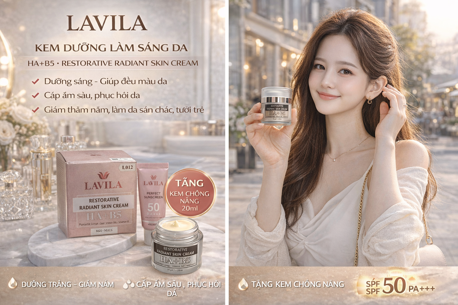 Kem Lavila L12 Restorative Radiant Skin Cream HA+B5 - Kem Dưỡng Làm Sáng Da 35GR (TẶNG KEM CHỐNG NẮNG 20ML) 2