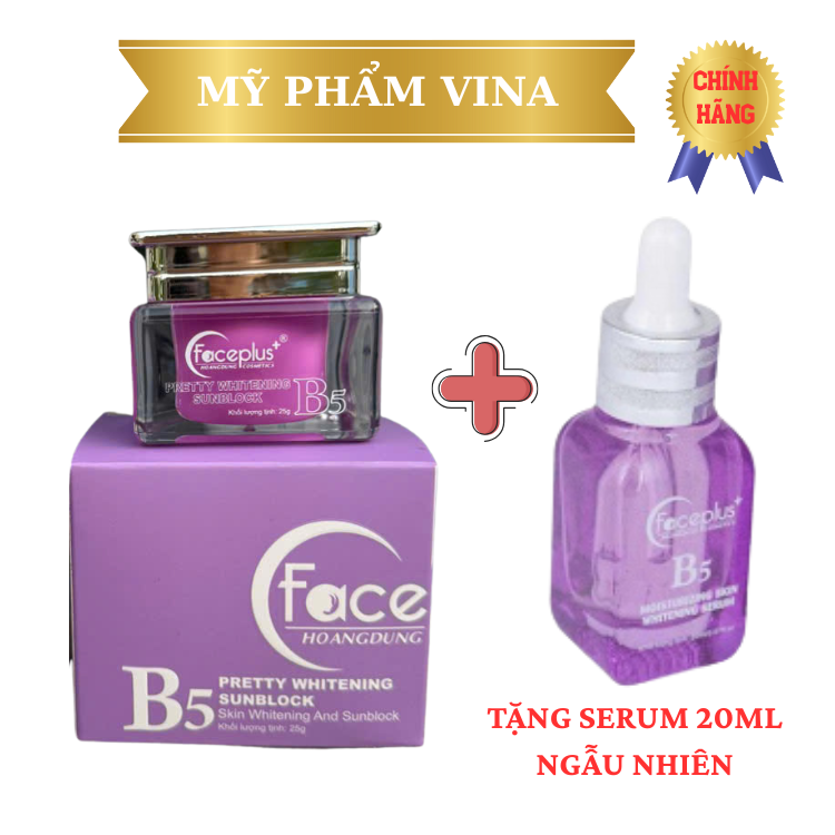 [ Màu tím] Kem Faceplus+ B5 dưỡng trắng da chống nắng 25gr  + Tặng serum 20ml ngẫu nhiên 1