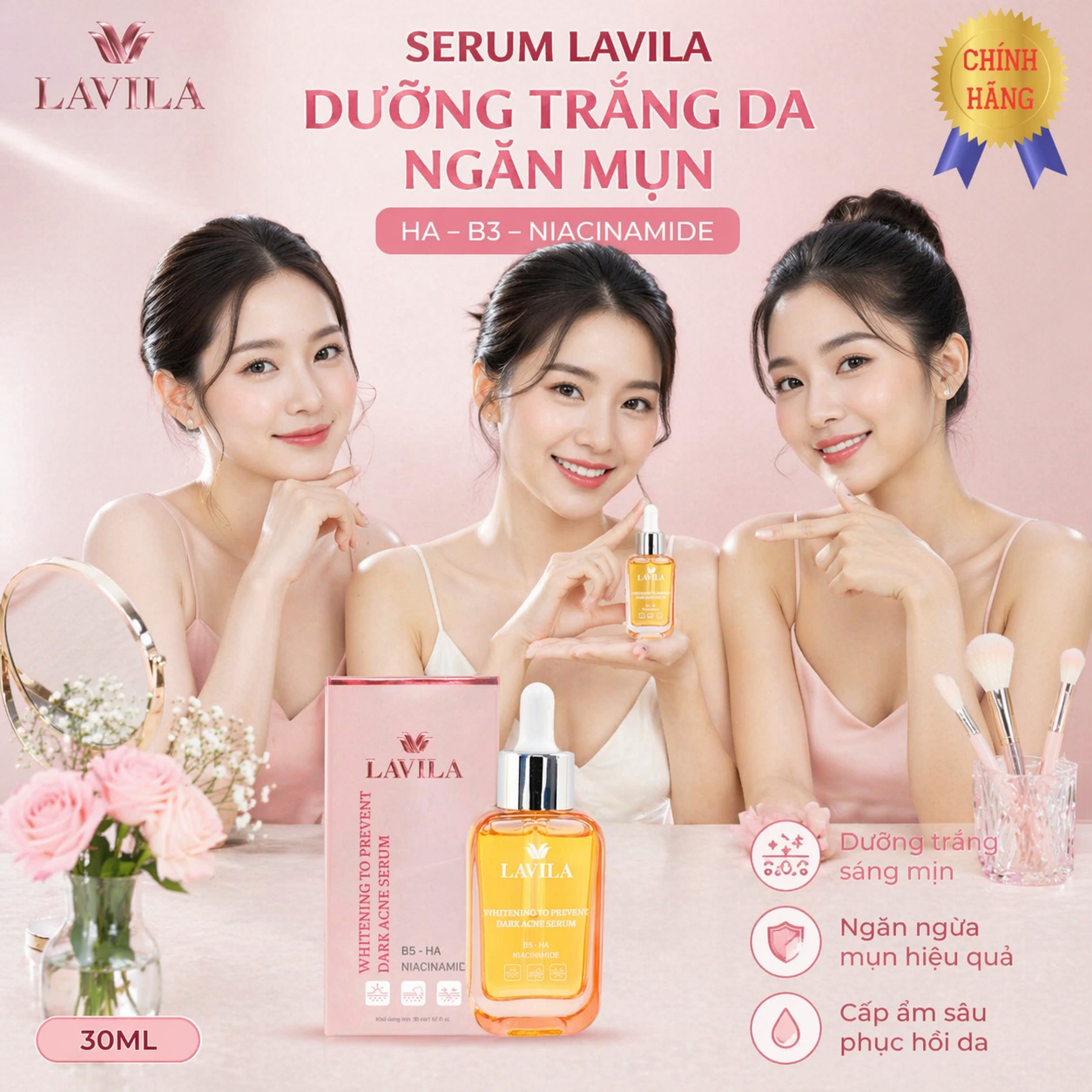 Serum Lavila Dưỡng Trắng Da Ngăn Mụn HA-B3-Niacinamide 30ML 1