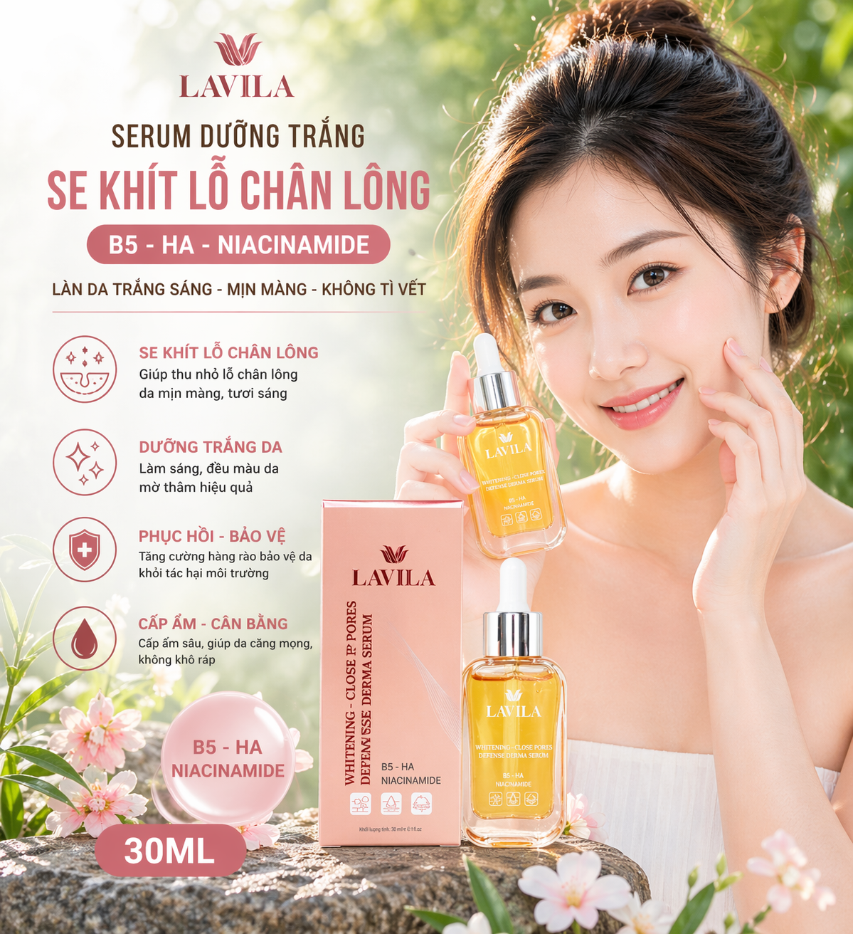 Serum Lavila Dưỡng Trắng Se Khít Lỗ Chân Lông B5-HA-Niacinamide 30ML 2